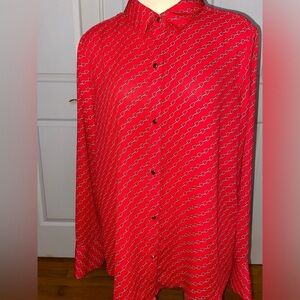 Liz Claiborne Career Red Blouse | Heart & Chain Print | Office
